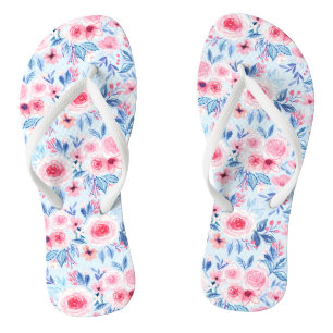 Aquarellfarbene Blume und Blätter 2 Badesandalen