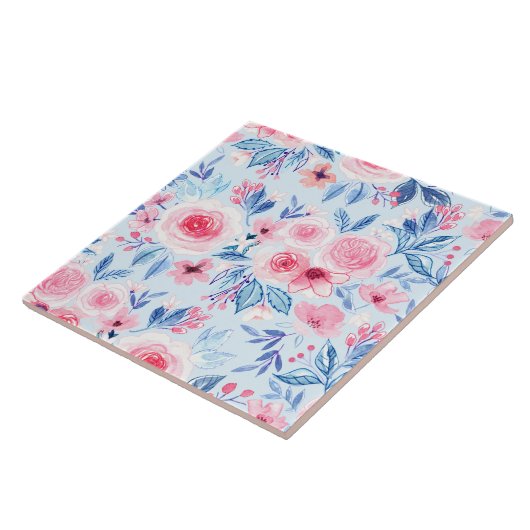 Aquarellfarbene Blume und Blätter 2 Fliese (Seite)