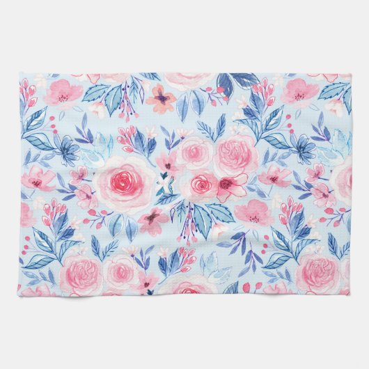 Aquarellfarbene Blume und Blätter 2 Geschirrtuch (Horizontal)