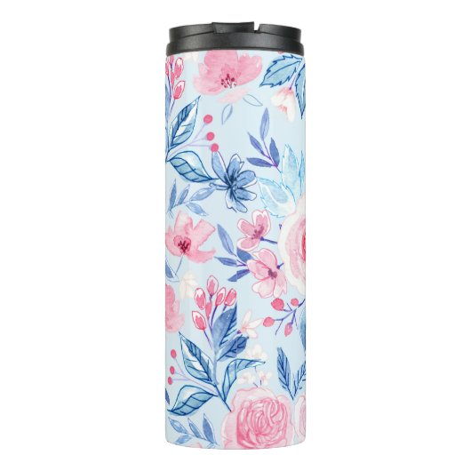 Aquarellfarbene Blume und Blätter 2 Thermosbecher (Rückseite)