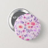 Aquarellfarbene Blume und Blätter 3 Button (Vorne & Hinten)