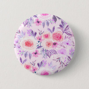 Aquarellfarbene Blume und Blätter 3 Button