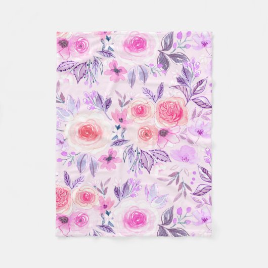 Aquarellfarbene Blume und Blätter 3 Fleecedecke (Vorderseite)