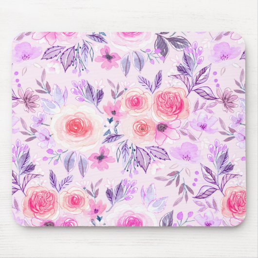Aquarellfarbene Blume und Blätter 3 Mousepad (Vorne)