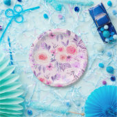 Aquarellfarbene Blume und Blätter 3 Pappteller (Party)