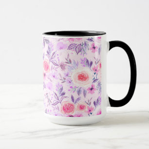 Aquarellfarbene Blume und Blätter 3 Tasse