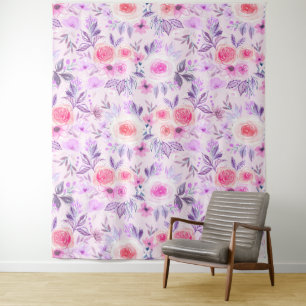 Aquarellfarbene Blume und Blätter 3 Wandteppich