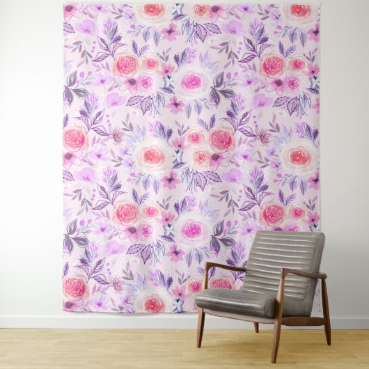 Aquarellfarbene Blume und Blätter 3 Wandteppich (Beispiel)