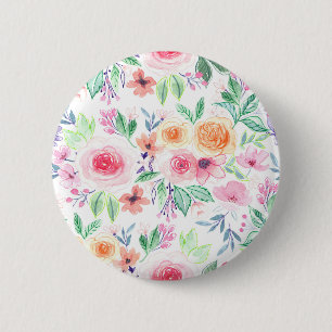 Aquarellfarbene Blume und Blätter Button