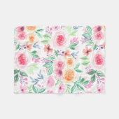 Aquarellfarbene Blume und Blätter Fleecedecke (Vorderseite (Horizontal))