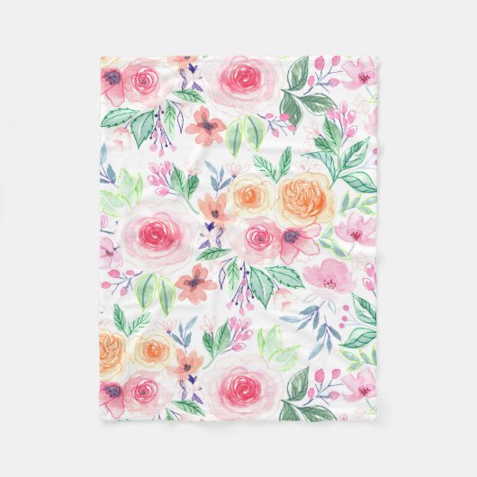 Aquarellfarbene Blume und Blätter Fleecedecke (Vorderseite)
