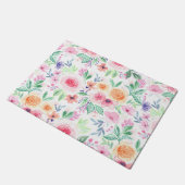 Aquarellfarbene Blume und Blätter Fußmatte (Schrägansicht)