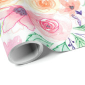 Aquarellfarbene Blume und Blätter Geschenkpapier (Rolleneckpunkt)