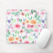 Aquarellfarbene Blume und Blätter Mousepad (Mit Mouse)