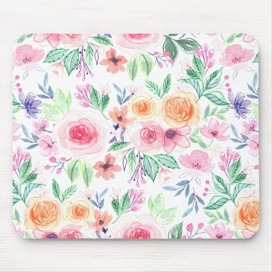 Aquarellfarbene Blume und Blätter Mousepad (Vorne)
