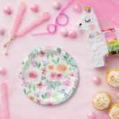 Aquarellfarbene Blume und Blätter Pappteller (Party)