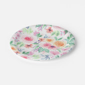 Aquarellfarbene Blume und Blätter Pappteller (Schrägansicht)