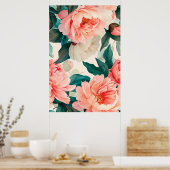 Aquarellfarbene Blume und Blätter Poster (Küche)
