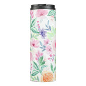 Aquarellfarbene Blume und Blätter Thermosbecher (Rückseite)