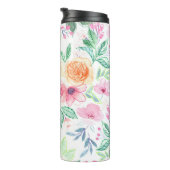 Aquarellfarbene Blume und Blätter Thermosbecher (Nach rechts gedreht)