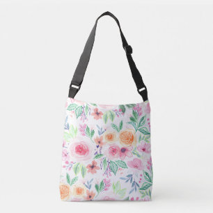 Aquarellfarbene Blume und Blätter Tragetaschen Mit Langen Trägern
