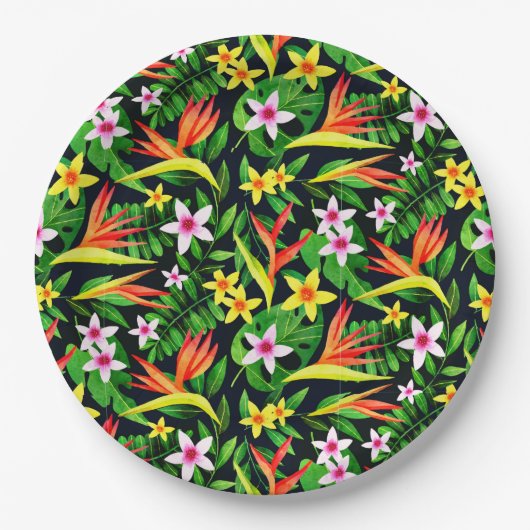 Aquarellfarbene Blume und Blumenmuster aus Frucht- Pappteller (Vorderseite)