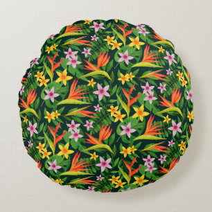 Aquarellfarbene Blume und Blumenmuster aus Frucht- Rundes Kissen