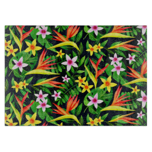 Aquarellfarbene Blume und Blumenmuster aus Frucht- Schneidebrett