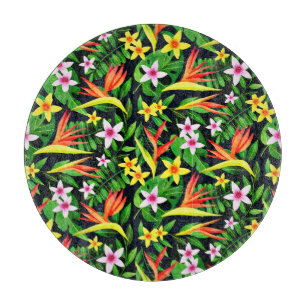 Aquarellfarbene Blume und Blumenmuster aus Frucht- Schneidebrett