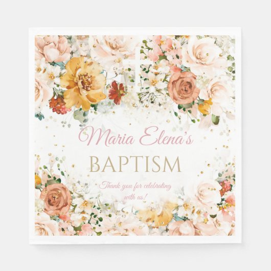 Aquarellfarbene Blume und goldene religiöse Servie Serviette (Vorderseite)