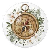 Aquarellfarbene Blume und Grüne Blätter Blumenkomp Keramikknauf (Vorderseite)