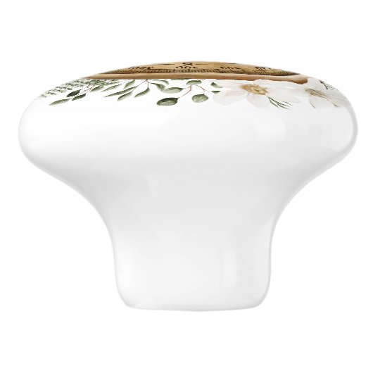 Aquarellfarbene Blume und Grüne Blätter Blumenkomp Keramikknauf (Seitenansicht)