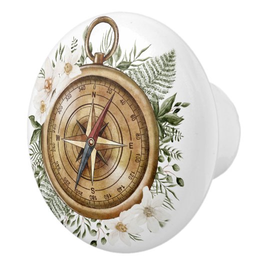 Aquarellfarbene Blume und Grüne Blätter Blumenkomp Keramikknauf (Rechts)