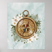 Aquarellfarbene Blume und Grüne Blätter Blumenkomp Poster (Vorne)