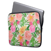 Aquarellfarbene Blume und grüne Blätter Laptopschutzhülle (Vorderseite Links)