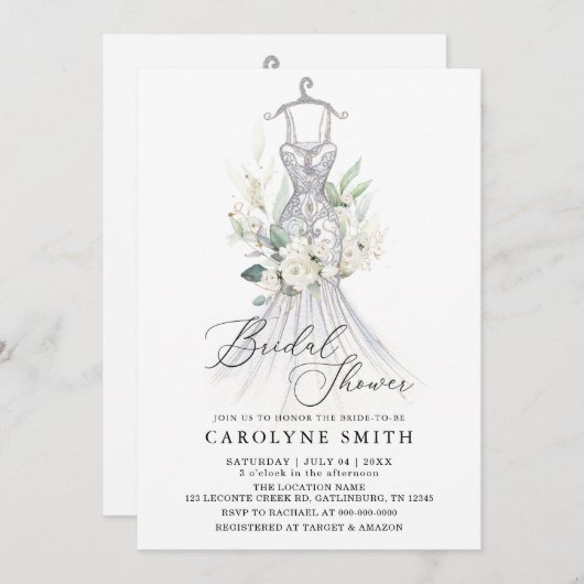 Aquarellfarbene Blume und Grünes Brautparty Einladung (Vorne/Hinten)