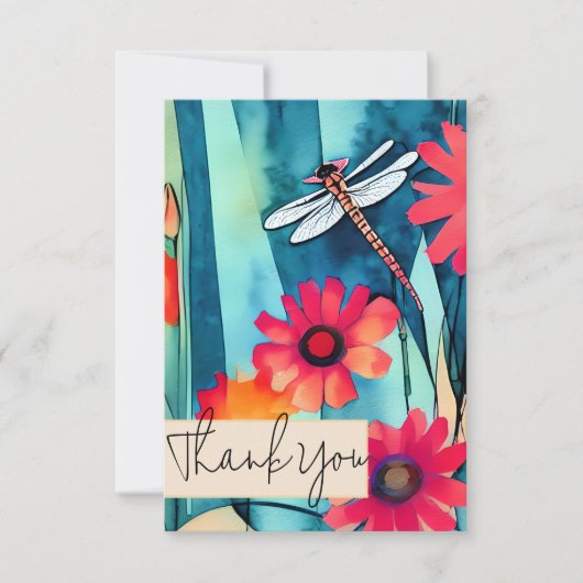 Aquarellfarbene Blume und Libellenfliege individue Karte (Vorderseite)
