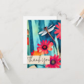 Aquarellfarbene Blume und Libellenfliege individue Karte (Vorderseite/Rückseite Beispiel)