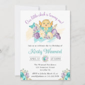 Aquarellfarbene Blume und Niedliche Küken 1. Gebur Einladung (Vorderseite)