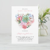 Aquarellfarbene Blume und Sukkulentücher Herz Baby Einladung (Stehend Vorderseite)