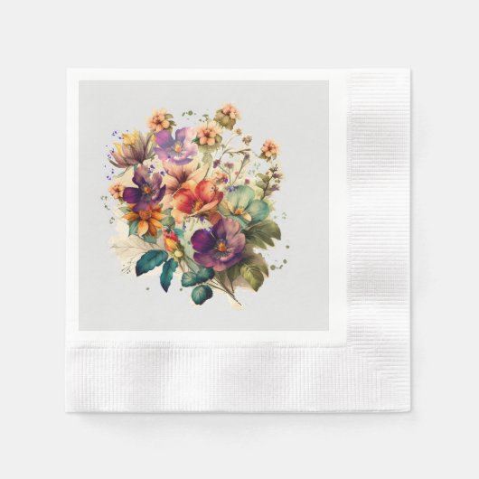 Aquarellfarbene Blume Vintag Serviette (Vorderseite)