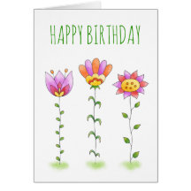 Aquarellfarbene Blume Whimsical Happy Birthday Car