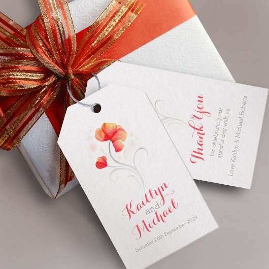 Aquarellfarbene Blume wirbeln orangefarbenes Hochz Geschenkanhänger