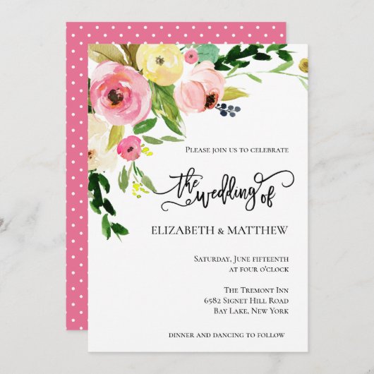 Aquarellfarbene Blume zum Hochzeitsfeiern Einladung (Vorne/Hinten)