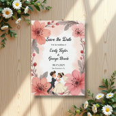 Aquarellfarbene Blumenbrille und Hochzeitsfeier Save The Date