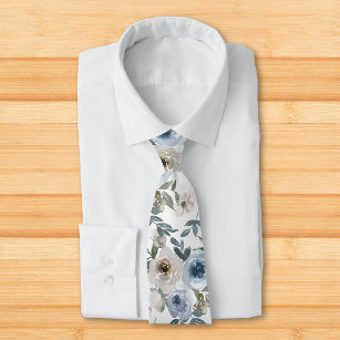 Aquarellfarbene Blumendusty Blue Blume Krawatte