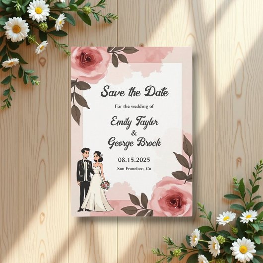 Aquarellfarbene Blumendusty Blush Pink Paare Hochz Save The Date