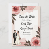 Aquarellfarbene Blumendusty Blush Pink Paare Hochz Save The Date (Vorderseite)