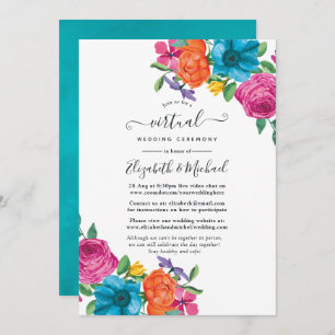 Aquarellfarbene Blumenfiesta Online Virtual Weddin Einladung