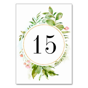 Aquarellfarbene Blumenfolienkarte Tischnummer